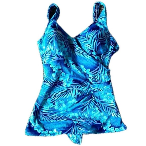 Le Cove Other - Vintage Le Cove One Piece Swimsuit Womens Size 10 Blue Floral  Pin Up Retro